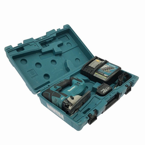 ☆中古品☆makita マキタ 14.4V 充電式ジグソー JV142D バッテリ1個(3.0Ah) 充電器 ケース付 コードレス 電気のこぎり 電動ノコギリ125898 - 0