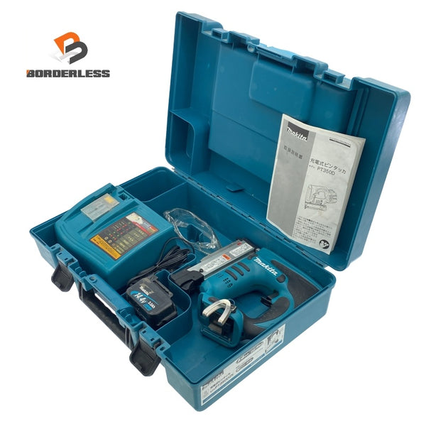 ☆中古品☆makita マキタ 14.4V 充電式ピンタッカ PT350D バッテリー1個(14.4V 3.0Ah) 充電器 ケース付き118771 - 1