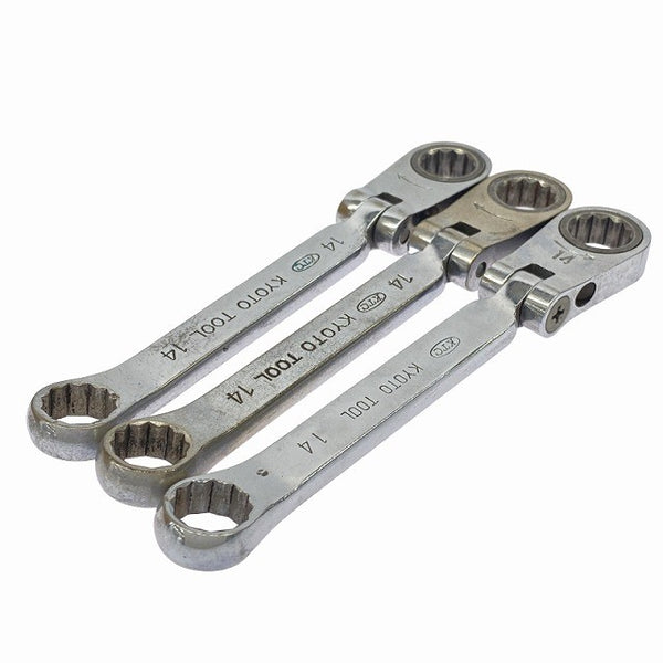 ☆中古品3本セット☆KTC 京都機械工具 首振りラチェットめがねレンチ MRF-14 14mm フレックス ラチェットメガネレンチ ハンドツール131416 - 4
