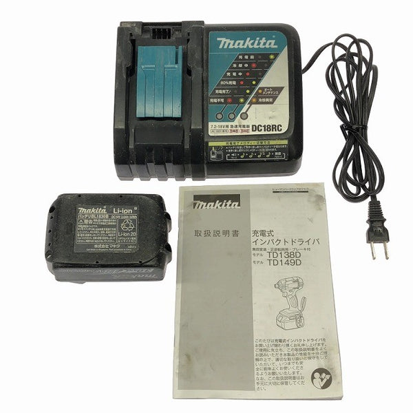 ☆中古品☆makita マキタ 18V 充電式インパクトドライバー TD149D 白/ホワイト バッテリ1個(18V3.0Ah) 充電器 ケース付 コードレス123072 - 10