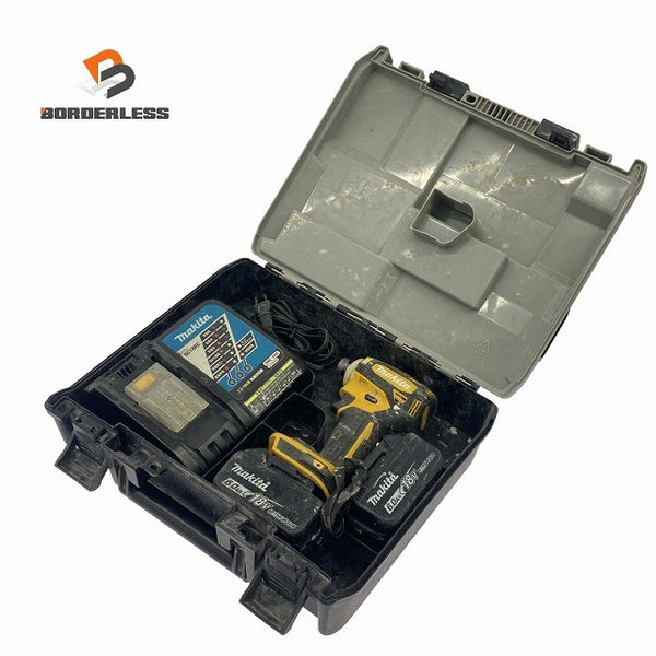 ☆中古品☆makita マキタ 18V 充電式インパクトドライバー TD172D 黄 バッテリ2個(18V6.0Ah) 充電器 ケース付 コードレス118952 - 1