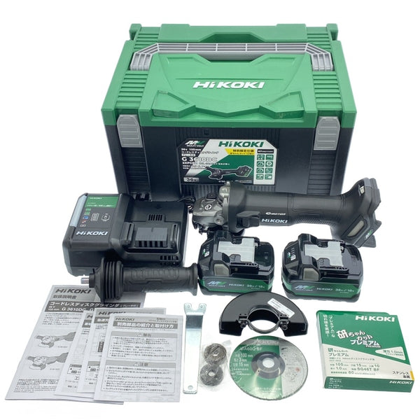 ☆未使用品☆HiKOKI ハイコーキ 36V 100mm ディスクグラインダー G3610DC 2XPCBZ 黒 バッテリ2個 充電器 切断砥石10枚付き118374 - 3