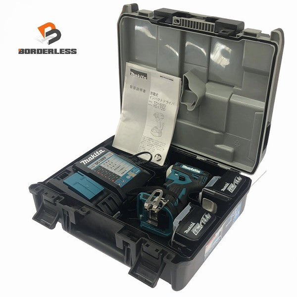 ☆中古極美品☆makita マキタ 14.4V 充電式インパクトドライバー TD162DRGX 青/ブルー バッテリ2個(6.0Ah) 充電器 ケース付135838 - 1