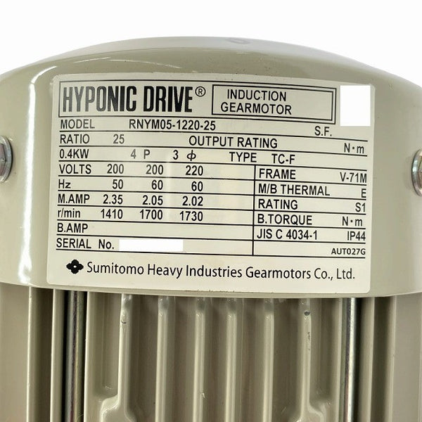 ☆箱なし保管品☆住友重機工業 三相200V ハイポニック減速機 RNYM05-1220-25 ブレーキなしモデル モーター129966 - 7