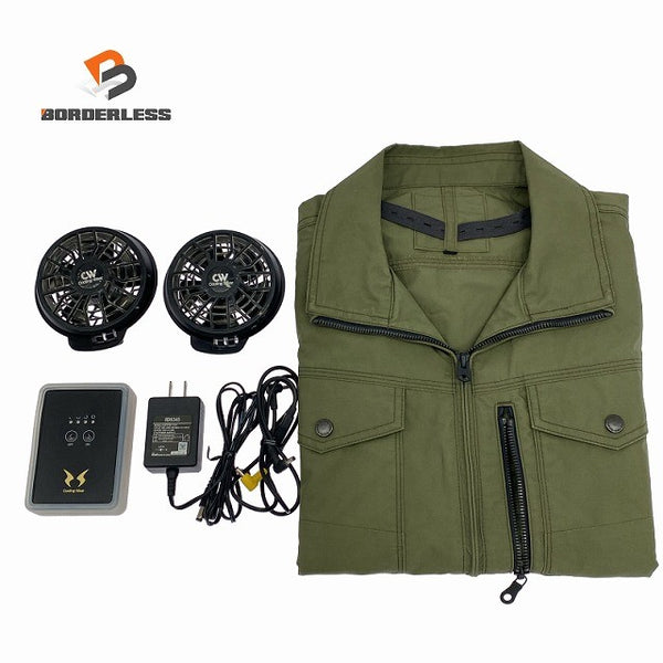 ☆中古品3点セット☆SUN-S サンエス 7V 空調風神服用 リチウムイオンバッテリーセット RD9890J ファン+半袖(L)付き128615 - 1