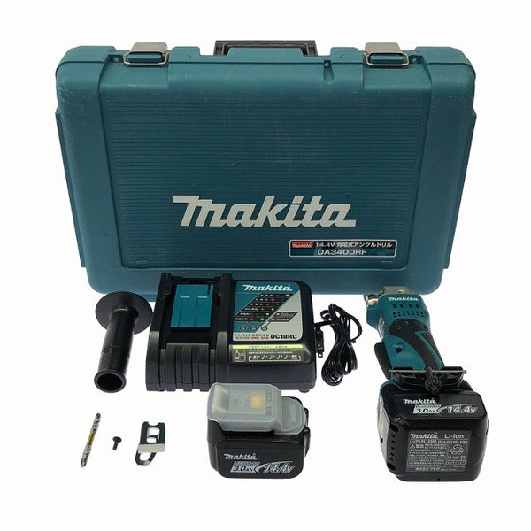 ☆中古美品☆makita マキタ 14.4V 充電式アングルドリル DA340D バッテリ2個(3.0Ah) 充電器 ケース付 コードレス コーナードリル130992 - 3