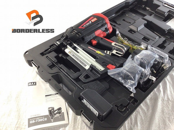 ☆未使用品☆MAX マックス 38mm ガスネイラ GS-738C2 バッテリー2個+充電器+ケース ガス式鋲打ち機 ガス式鋲打機 充電式133274 - 1