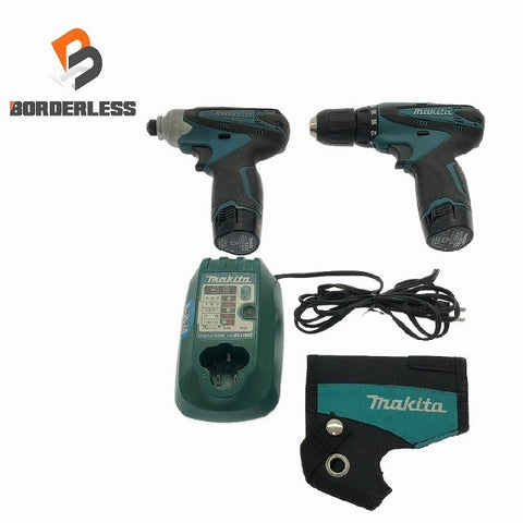 ☆中古品 2点セット☆makita マキタ 10.8V インパクトドライバ TD090D ドライバドリル DF330D バッテリー2個(10.8V 1.3Ah) 充電器付