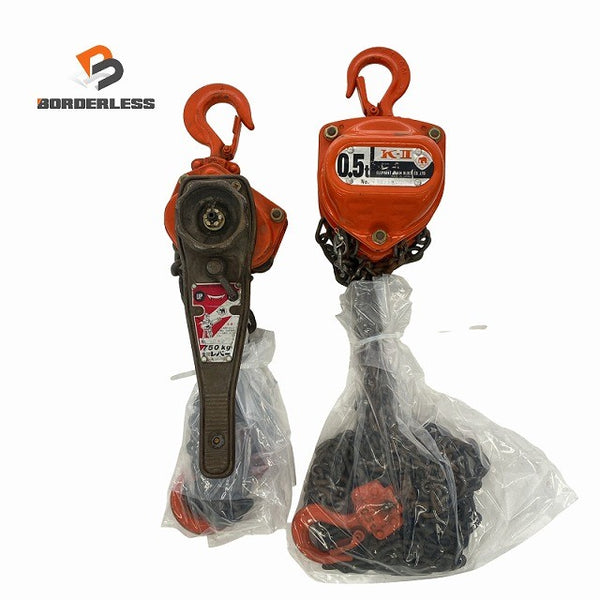 ☆中古品セット☆ELEPHANT 象印 0.5t チェーンブロック K-2型 750kg レバーブロック Y-075 荷揚げ 荷締め128658 - 1