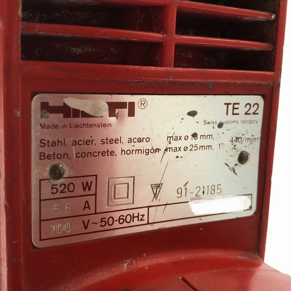 ☆中古品☆HILTI ヒルティ 100V ハンマードリル TE22 ケース付 コード式 ハンマドリル 穴あけ 穿孔117710 - 8