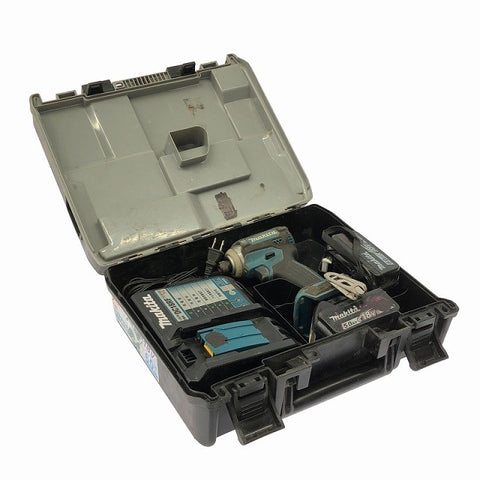 ☆中古品☆makita マキタ 18V 充電式インパクトドライバー TD171D 青/ブルー バッテリ2個(6.0Ah5.0Ah) 充電器 ケース付122930 - 0