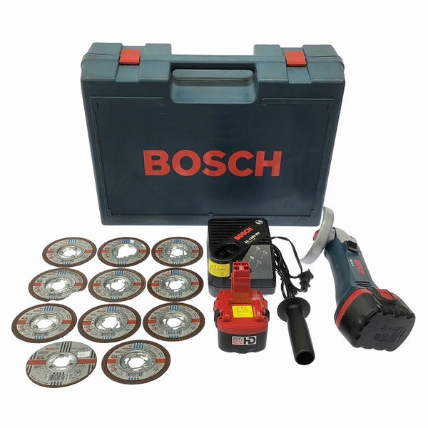 ☆中古品☆BOSCH ボッシュ 14.4V 100mm 充電式ディスクグラインダー GWS 14.4V/GWS14.4V バッテリ2個 充電器 刃複数付き129069 - 3