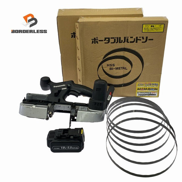 ☆中古品☆Panasonic パナソニック 14.4V/18V 充電バンドソー EZ45A5 バッテリ1個(18V5.0Ah) 替刃6枚付 コードレス 帯鋸切断機128801 - 1