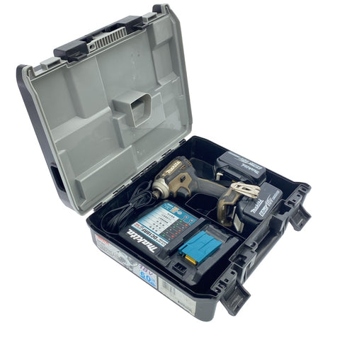☆中古品☆makita マキタ 18V 充電式インパクトドライバー TD171D 茶色/ブラウン バッテリ2個(6.0Ah5.0Ah) 充電器 ケース付118059 - 0