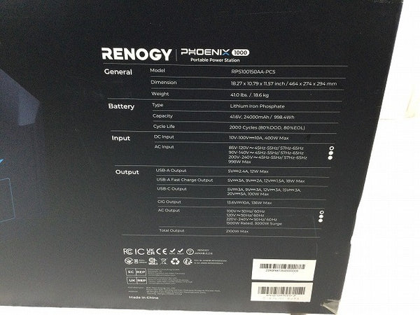 ☆未使用品☆RENOGY ポータブル電源 PHOENIX 1000 RPS100150AA-PCS リン酸鉄リチウムイオンバッテリー 防災134160 - 9