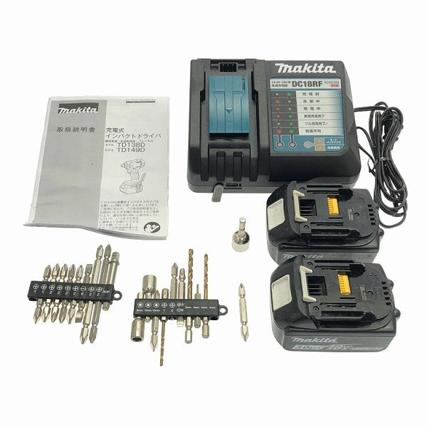 ☆中古品☆makita マキタ 18V 充電式インパクトドライバー TD149DRFXB 黒/ブラック バッテリ2個(3.0Ah) 充電器 ケース付120894 - 10