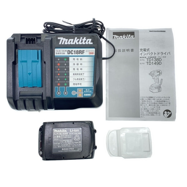 ☆美品☆makita マキタ 18V 充電式インパクトドライバー TD149D 黒/ブラック バッテリ1個(3.0Ah) 充電器 ケース付 コードレス118452 - 9