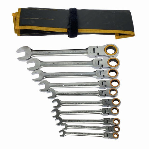 ☆未使用品☆TOP トップ工業 首振りラチェットコンビセット FRC-10000S 工具袋入り 7mm～24mm スパナセット131681 - 0