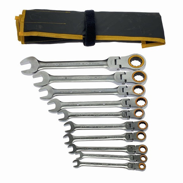 ☆未使用品☆TOP トップ工業 首振りラチェットコンビセット FRC-10000S 工具袋入り 7mm～24mm スパナセット131681 - 2