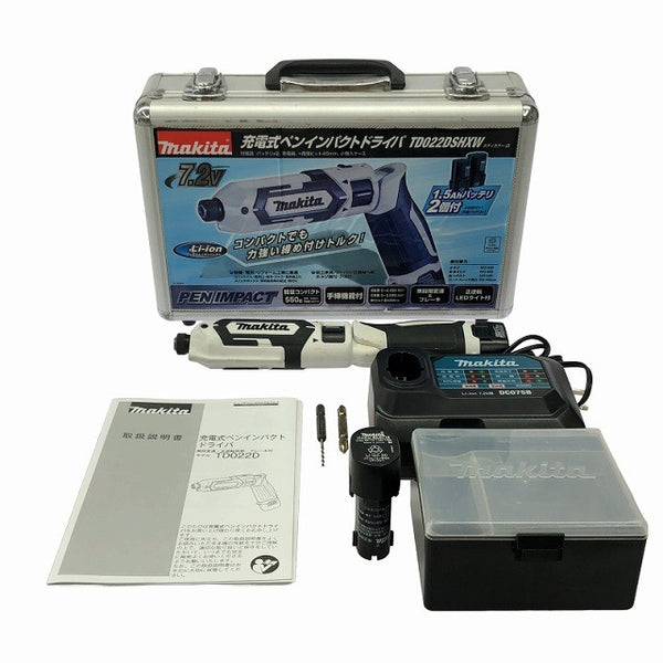☆美品☆makita マキタ 7.2V 充電式ペンインパクトドライバ TD022DSHXW 白 バッテリー2個(7.2V 1.5Ah) 充電器 ケース付129900 - 3