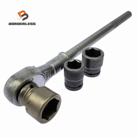 ☆中古品☆TONE トネ 差込角19.0mm ラチェットハンドル 471 ソケット 27mm 32mm 36mm 付き 大型ソケットレンチ131056