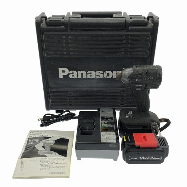 ☆中古品☆Panasonic パナソニック 14.4V/18V 充電インパクトドライバー EZ76A1LJ2G-B 黒 バッテリ2個(18V5.0Ah) 充電器 ケース - 3