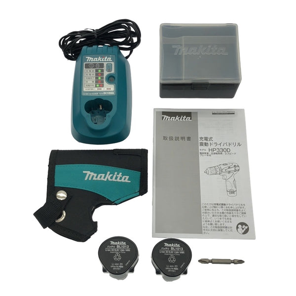 ☆中古美品☆makita マキタ 10.8V 充電式震動ドライバドリル HP330DWX バッテリ2個(1.3Ah)充電器 ケース付 コードレス 締付け118616 - 10