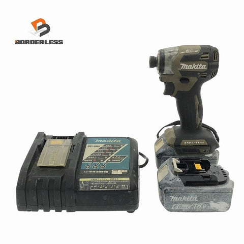 ☆中古品☆makita マキタ 18V 充電式インパクトドライバ TD173DRGXO オリーブ バッテリー2個(18V 6.0Ah) 充電器付119122