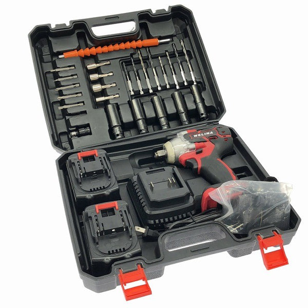 ☆美品☆WELINA 21V インパクトレンチ 本体+バッテリー2個+充電器+ケース アタッチメント付き 電動工具 締め付け129904 - 2
