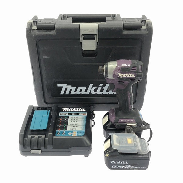 ☆中古品☆makita マキタ 18V 充電式インパクトドライバ TD173DGXAP 紫/パープル バッテリー2個(18V 6.0Ah) 充電器 ケース付 - 3