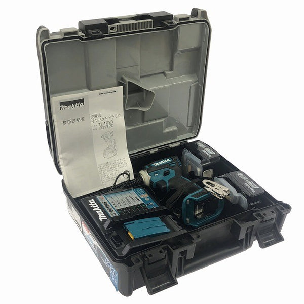 ☆中古極美品☆makita マキタ 14.4V 充電式インパクトドライバー TD162DRGX 青/ブルー バッテリ2個(6.0Ah) 充電器 ケース付135838 - 2