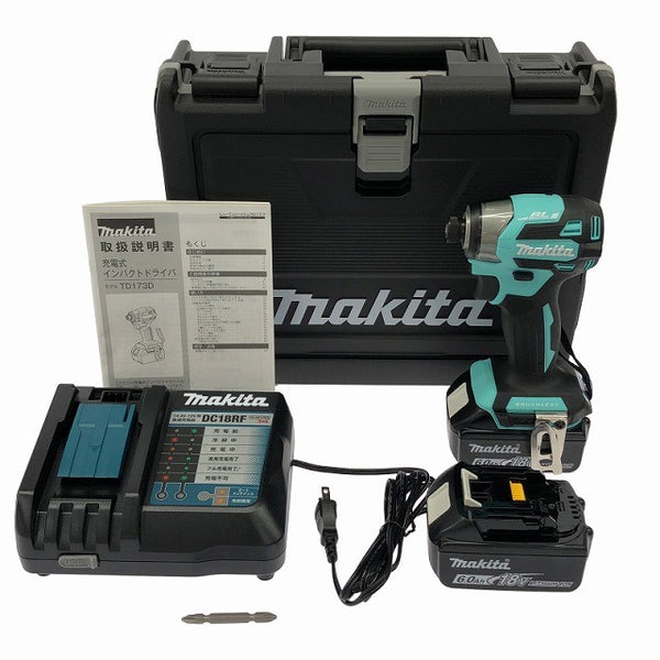 ☆極美品 充電回数1回☆makita マキタ 18V 充電式インパクトドライバ TD173DGXTB ターコイズブルー バッテリ2個(6.0Ah) 充電器136078 - 3