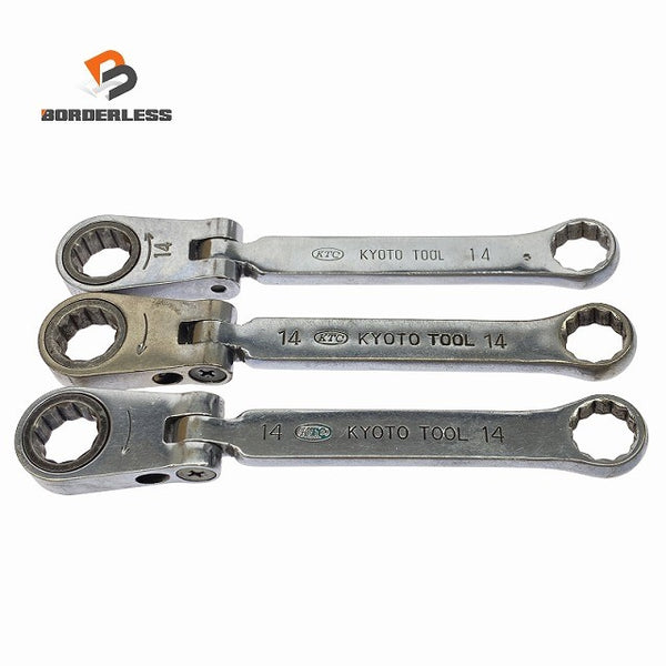 ☆中古品3本セット☆KTC 京都機械工具 首振りラチェットめがねレンチ MRF-14 14mm フレックス ラチェットメガネレンチ ハンドツール131416 - 1