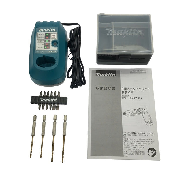 ☆中古美品※バッテリ無し☆makita マキタ 7.2V 充電式ペンインパクトドライバー TD021D 充電器 ビット ケース付 コードレス118617 - 10