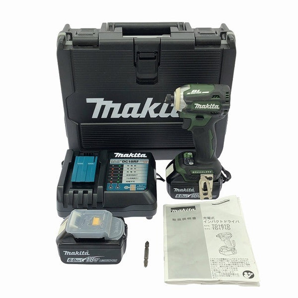 ☆極美品 限定色☆makita マキタ 18V 充電式インパクトドライバ TD171DGXAG グリーン バッテリ2個(6.0Ah) 充電器 ケース116772 - 3