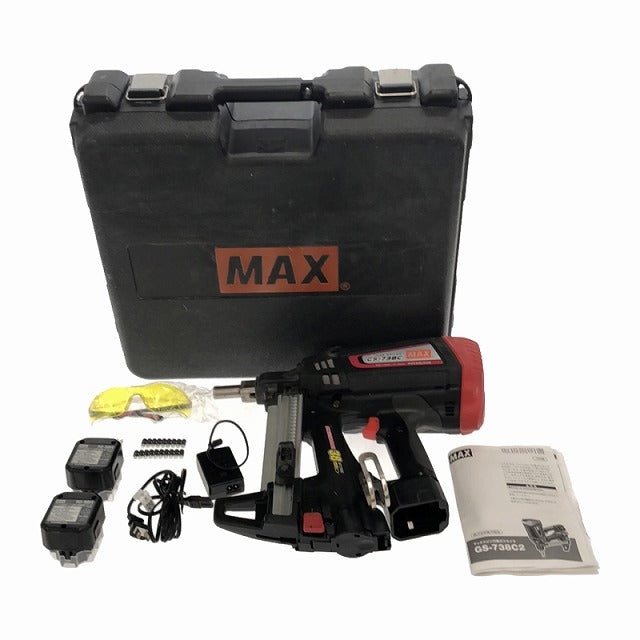 ☆中古品☆ MAX マックス 6V ガスネイラ GS-738C2 バッテリー2個(6V 1.5Ah) 充電器+ケース ガス式鋲打ち機 ガス銃